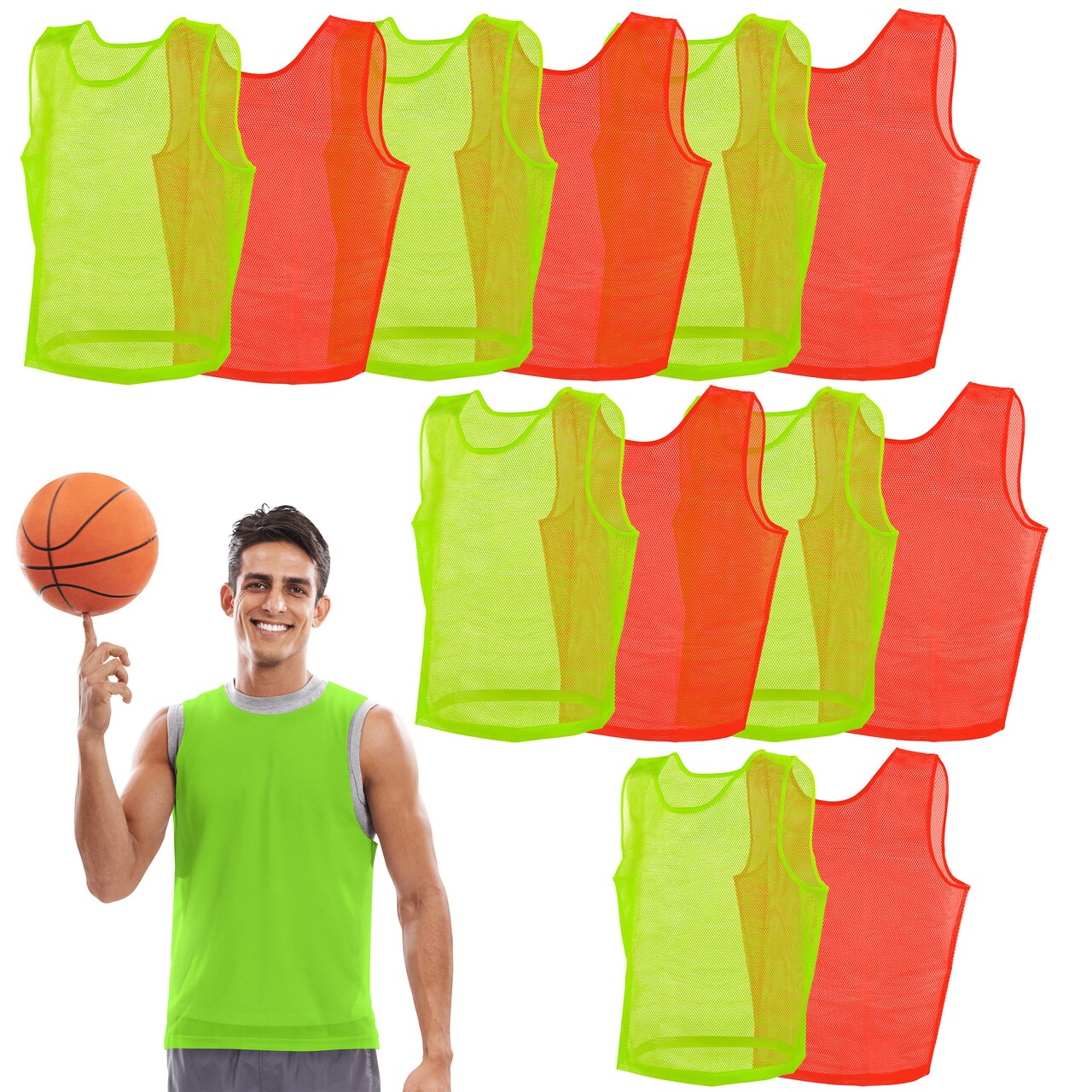 Get Out! Scrimmage Vest Pinnies - 12pk Nylon Mesh Jerseys in Red and Blue